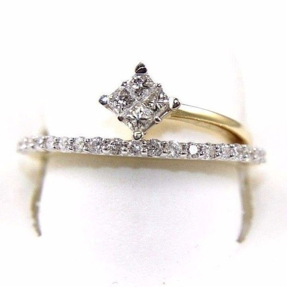 Princess & Round Diamond Bypass Ring 14k YG .51Ct